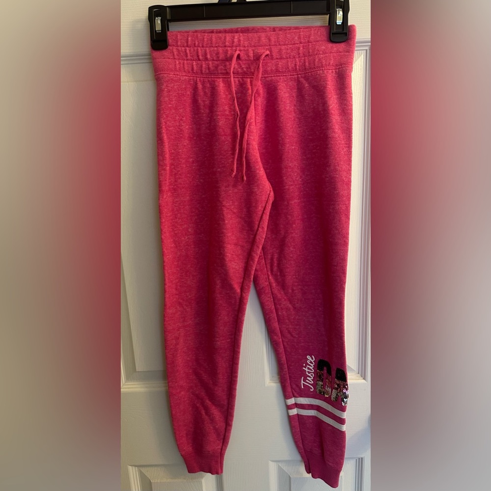 Justice Size 8 Girls Sweatpants Joggers Dance Pink Sequin
